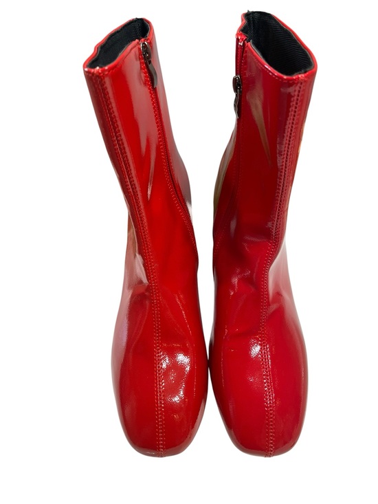 Shoes - NWOT Red Patent Faux Leather Ankle Heeled Boots - Size 9.5